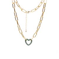Hot Sale New Hip-hop Style Colorful Full Diamond Heart-shaped Lock Thick Chain Necklace main image 5