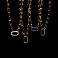 Full Diamond Geometric Oval Pendant Lock Hip-hop Style Thick Chain Necklace main image 2