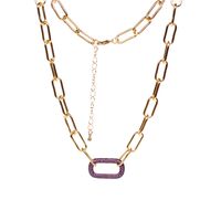 Full Diamond Geometric Oval Pendant Lock Hip-hop Style Thick Chain Necklace main image 3