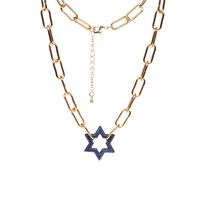 Hot Sale New Hip-hop Style Full Diamond Hexagonal Star Pendant Lock Thick Necklace main image 5