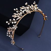 Creative Wedding Hand Erected Crown  Dress  Handmade Flower Pearl Headband main image 2