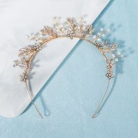 Creative Wedding Hand Erected Crown  Dress  Handmade Flower Pearl Headband main image 3