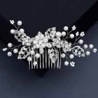 Wedding Bridal Headdress Alloy Rhinestone Handmade Pearl Hair Comb main image 2