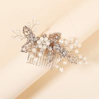 Wedding Bridal Headdress Alloy Rhinestone Handmade Pearl Hair Comb main image 4