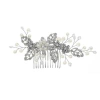 Wedding Bridal Headdress Alloy Rhinestone Handmade Pearl Hair Comb main image 6