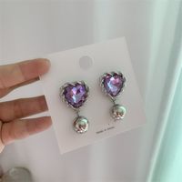 Pendientes Franceses Retro En Forma De Corazón Con Gemas sku image 1