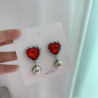 French Retro Gem Heart-shaped Earrings sku image 3