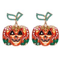 Hip Hop Horror Halloween Orange Pumpkin Ghost Combination Earrings sku image 1