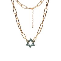 Hot Sale New Hip-hop Style Full Diamond Hexagonal Star Pendant Lock Thick Necklace sku image 2