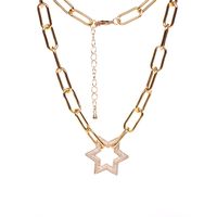 Hot Sale New Hip-hop Style Full Diamond Hexagonal Star Pendant Lock Thick Necklace sku image 4