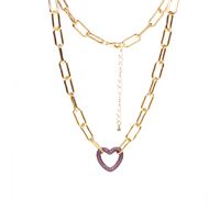 Hot Sale New Hip-hop Style Colorful Full Diamond Heart-shaped Lock Thick Chain Necklace sku image 2