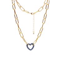 Hot Sale New Hip-hop Style Colorful Full Diamond Heart-shaped Lock Thick Chain Necklace sku image 4