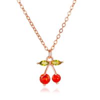 Sweet Diamond Small Cherry Exquisite Copper Inlaid Zircon Fruit Necklace sku image 1
