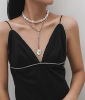 Imitation Pearl Retro Multi-layer Geometric Pendant Necklace Set main image 1