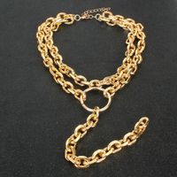 Fashion Gold Thick Chain With Ring Pendant Multi-layer All-match Necklace main image 5
