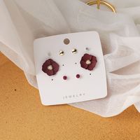 Pierced Bowknot Pearl Rhinestone Flower Simple Earrings Set main image 4