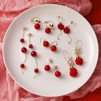 Red Pearl Chinese Style Tassel Festive Bride Earrings main image 6