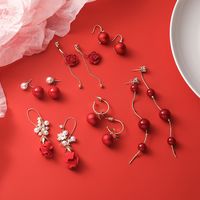 Rote Perle Ohrringe Chinesische Art Quaste Festliche Braut Ohrringe main image 5
