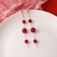 Red Pearl Chinese Style Tassel Festive Bride Earrings main image 4