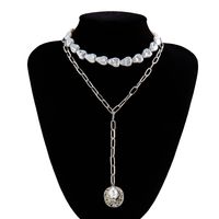 Imitation Pearl Retro Multi-layer Geometric Pendant Necklace Set sku image 1