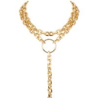 Fashion Gold Thick Chain With Ring Pendant Multi-layer All-match Necklace sku image 1