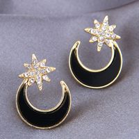 Fashion Metal Flashing Diamond Star Moon Stud Earrings main image 1