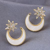 Fashion Metal Flashing Diamond Star Moon Stud Earrings main image 2