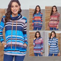 New  Mid-length Pullover Sweater Multicolor Striped Pocket Long-sleeved Ladies Top main image 1