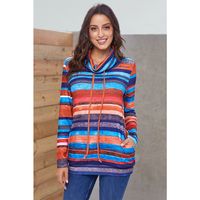 New  Mid-length Pullover Sweater Multicolor Striped Pocket Long-sleeved Ladies Top main image 4