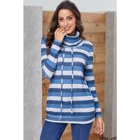 New  Mid-length Pullover Sweater Multicolor Striped Pocket Long-sleeved Ladies Top main image 3