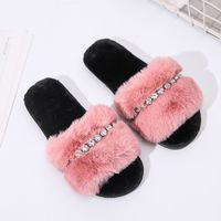 X2019 Neue Art Verdickte Plus Samt Hausschuhe Frauen Europäische Und Amerikanische Strass Eingelegter Flip Indoor Winter Baumwoll Schuhe Im Großhandel main image 1