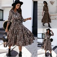 Casual V Neck Printing Long Sleeve Leopard Knee-length main image 2