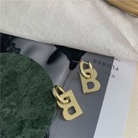 Gold Finish Brass Retro B Letter Pendant Hoop Earrings Wholesale sku image 1