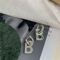 Gold Finish Brass Retro B Letter Pendant Hoop Earrings Wholesale sku image 2