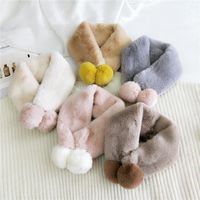 New Double Ball Plush Bib  Korean  Long Style  All-match Student Solid Color Thick Scarf main image 3