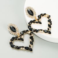 European And American Hot-selling Heart-shaped Alloy Inlaid With Diamonds Retro Temperament Exaggerated Earrings Female Korean Version Of The Super Flash Full Diamond Earrings sku image 1