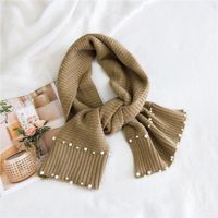 Double-row Pearl Knitted Wool Scarf sku image 1