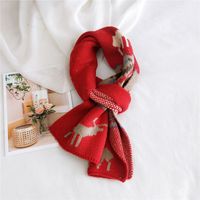 New Christmas Snowflake Fawn Scarf Winter Korean Soft Girl Cute Knitted Elk Red Scarf sku image 1