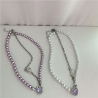 Korean Autumn And Winter Pearl Purple Gem Choker Pendant Necklace main image 3