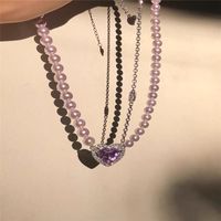 Korean Autumn And Winter Pearl Purple Gem Choker Pendant Necklace main image 4