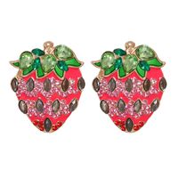 Creative Sweet Korean Fruit Pink Strawberry Oiled Diamond Stud Earrings main image 1