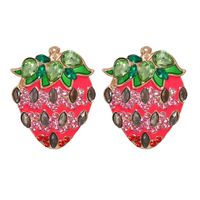 Pendientes De Botón De Diamante Engrasados De Fresa Rosada De Fruta Coreana Dulce Creativa main image 2