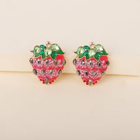 Creative Sweet Korean Fruit Pink Strawberry Oiled Diamond Stud Earrings main image 3
