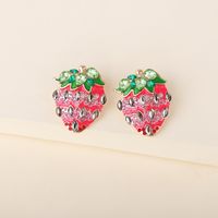 Creative Sweet Korean Fruit Pink Strawberry Oiled Diamond Stud Earrings main image 4