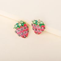 Creative Sweet Korean Fruit Pink Strawberry Oiled Diamond Stud Earrings main image 5