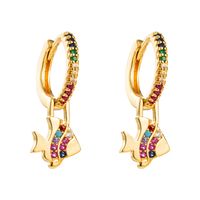 Fashion Exquisite Rainbow Series Small Fish-shape Brass Gold-plated Micro-inlaid Zircon Earrings main image 6