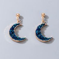 New Jewelry Simple Imitation Natural Stone Blue Crescent Moon Earrings main image 3