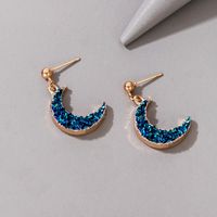 New Jewelry Simple Imitation Natural Stone Blue Crescent Moon Earrings main image 5