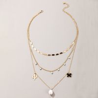 Creative Retro Simple Alloy Cactus Flower Pearl Multilayer Necklace main image 1