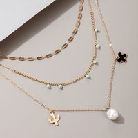Creative Retro Simple Alloy Cactus Flower Pearl Multilayer Necklace main image 3